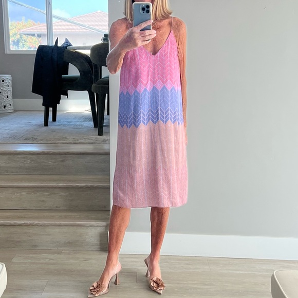 Multicolored satiny style midi slip dress - Picture 2 of 6